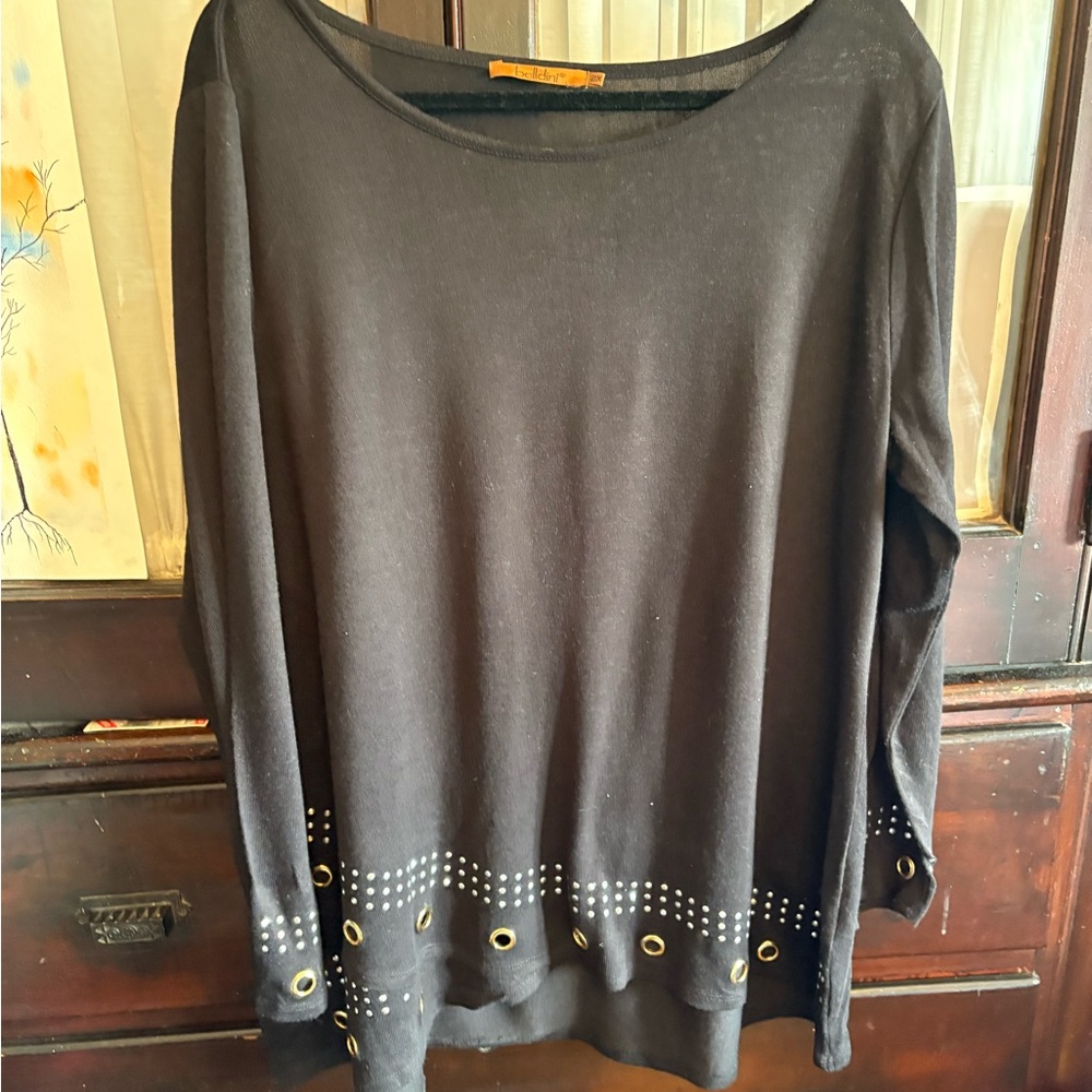 Belldini Black Long Sleeve Top with Studs and Grommets
